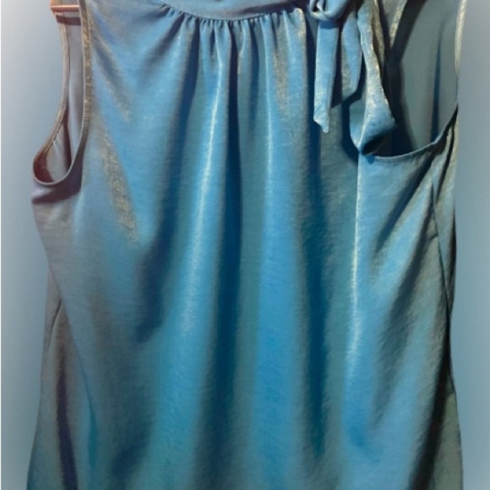 Worthington Tie Front Blue Tank Top Blouse